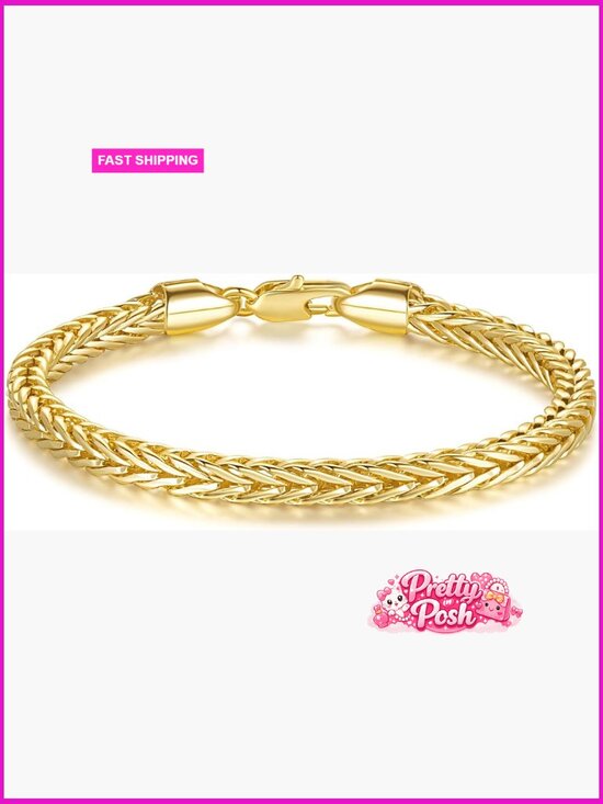 Jewelry - 14k Gold Plated Foxtail Chain Bracelet Non Tarnish Stackable Lobster Clasp